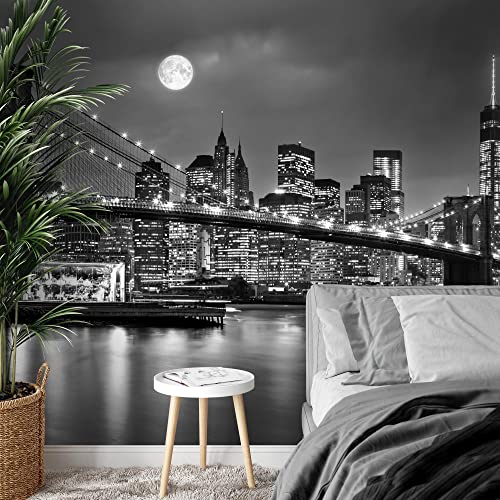 Runa Art Wallpaper 396 x 280 cm Brooklyn Bridge Night Non-Woven Decoration Print Wall Mural Living Room, Made in Germany - Image 4