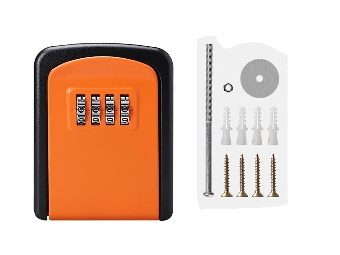 4-Digit Key Lock Box,Secure Safe,Password,Weatherproof Keysafe,Suitable For Home,Factory(Oranje)