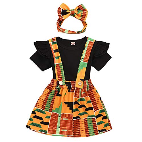 Image of YOUNGER TREE Baby's Dashiki African Print Strap Skirt Fall Winter Outfit Kente Clothes Dress for Girls