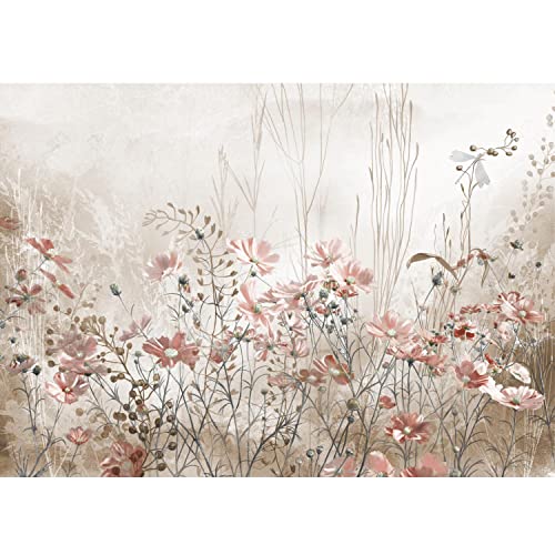 Runa Art Fotomurales Pradera de flores Vintage 352 x 250 cm Fondo De Pantalla XXL...