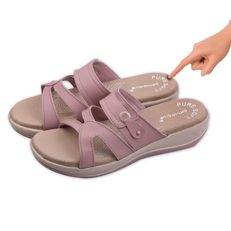 Image of ORTHO CLUB Women Orthopedic Comfort Slippers | Soft Cushioned Footbed | Anti-Slip Sole | Lightweight Daily Wear Sandals for Home & Outdoor Use