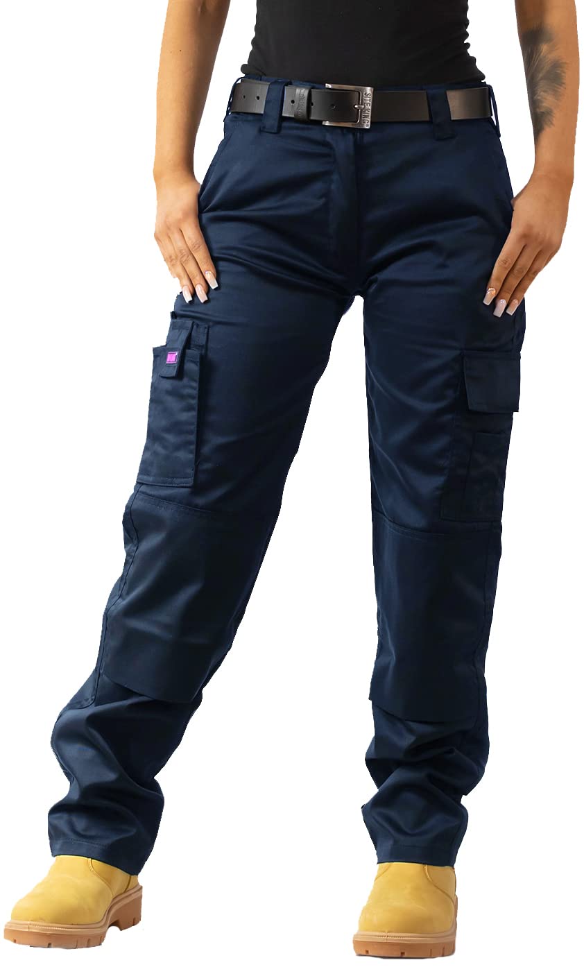 Mig - Mud Ice Gravel Women's Navy Mig Cargo Combat Work Trousers - Built With Knee Pad Pockets, Ideal Tactical Trousers For Workwear ( - 14) Size 14