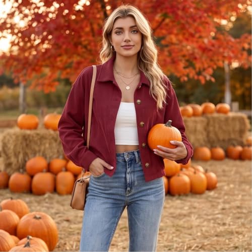 Gumipy Womens Corduroy Jacket Button Up Cropped Long Sleeve Fall Jackets - image 4