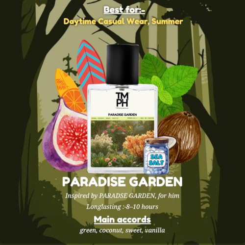 Image of TMPerfumehouse Paradise Garden EDP for Men | Fresh, Green & Long Lasting Perfume Spray | Coconut, Sweet & Vanilla Fragrance | Luxury Gift for Him | TMPH | 50ml