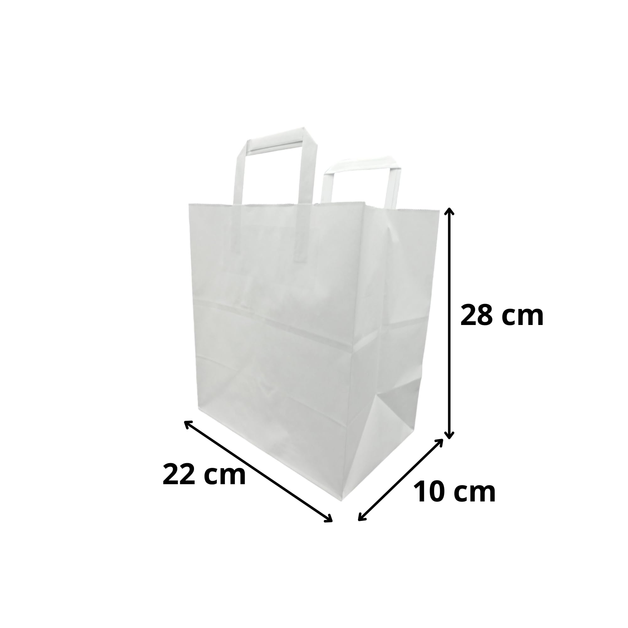 Générique 250 Sacs Cabas en Papier Kraft Blanc 22+10x28 cm avec poignées Plates – Sacs Solides et résistants