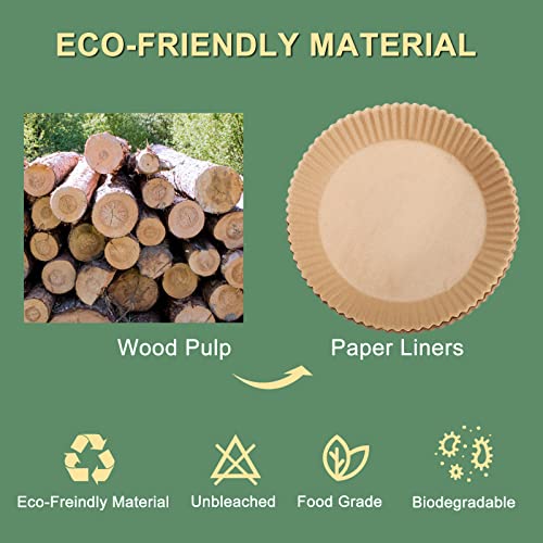 Air Fryer Paper Liner, Unbleached & Biodegradable Material, Disposable Non-stick Parchment Paper for Frying, Baking, Roasting & Grilling (100Pcs-6.3