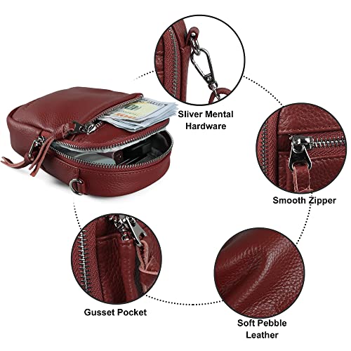 Image of befen Genuine Leather Crossbody Cell Phone Purse for Women, Small Zip Around RFID Blocking Crossbody Wallet Bags