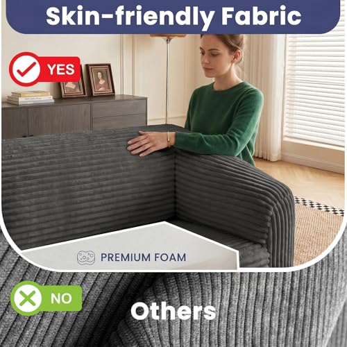 Image of JUIKURY Convertible Sofa Bed, 3-in-1 Foldable Loveseat Couch with Armrest, Corduroy Floor Sofa & Sleeper Bed, No Assembly High-Density Foam Futon Mattress for Living Room, Small Apartment, Dorm