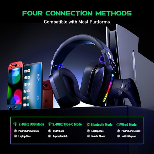 Image of Black Shark Wireless Gaming Headset, Bluetooth 6.0 Gaming Headphones with USB and Type-c Connector, 7.1 Surround Sound for PC, PS5, PS4, Noise Canceling Microphone & 40H Battery, Goblin X8 (Black)