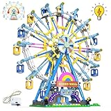 Benuefe Upgrade Rotating Ferris Wheel Building Blocks Set Toys for Kids with Light Carnival Amusement Park Construction Kits Birthday Halloween for Boys Girls（813pcs）