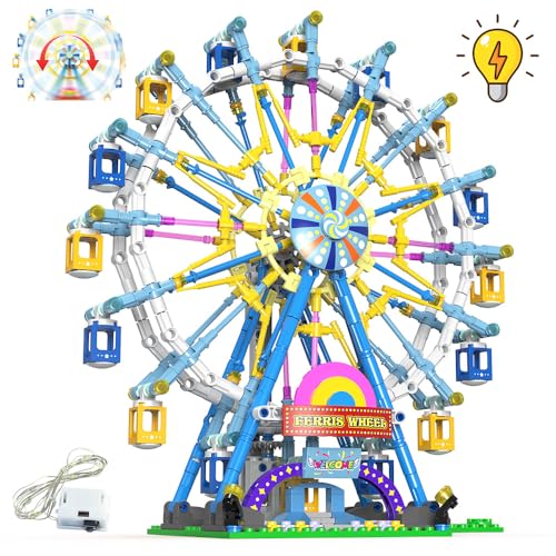 Benuefe Upgrade Rotating Ferris Wheel Building Blocks Set Toys for Kids with Light Carnival Amusement Park Construction Kits Birthday Halloween for Boys Girls?813pcs?