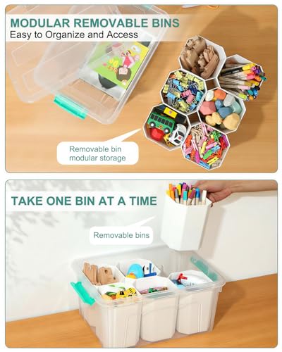 Image of EOENVIVS Clear Storage Boxes with 6 Tall Inserts, Large Plastic Organizer Box with Lid and Handles, 15.94x11.61x7.28 Inches, Multi-Functional Container for Cosmetics, Toys, School Supplies