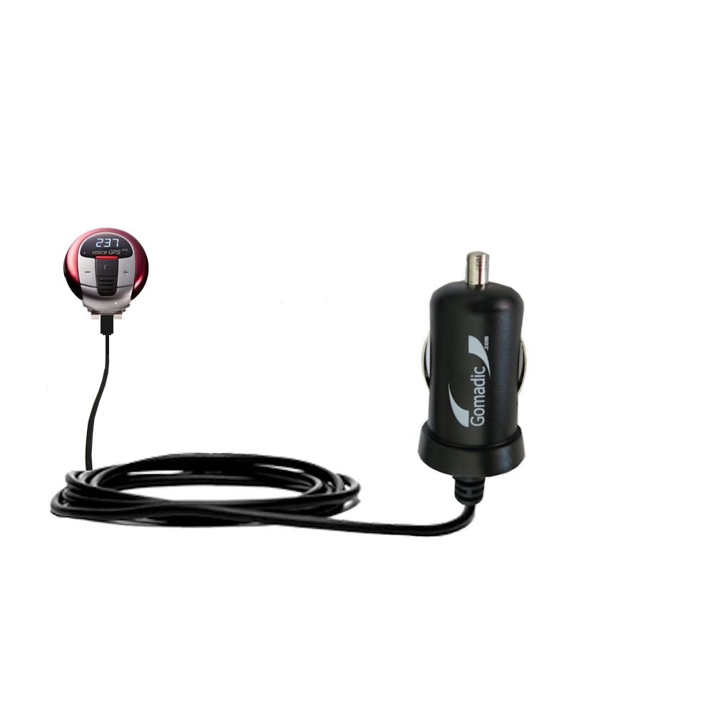 Gomadic Intelligent Compact Car / Auto DC Charger suitable for the GoCaddyGo Voice GPS Pro - 2A / 10W power at half the size. Uses Gomadic TipExchange Technology