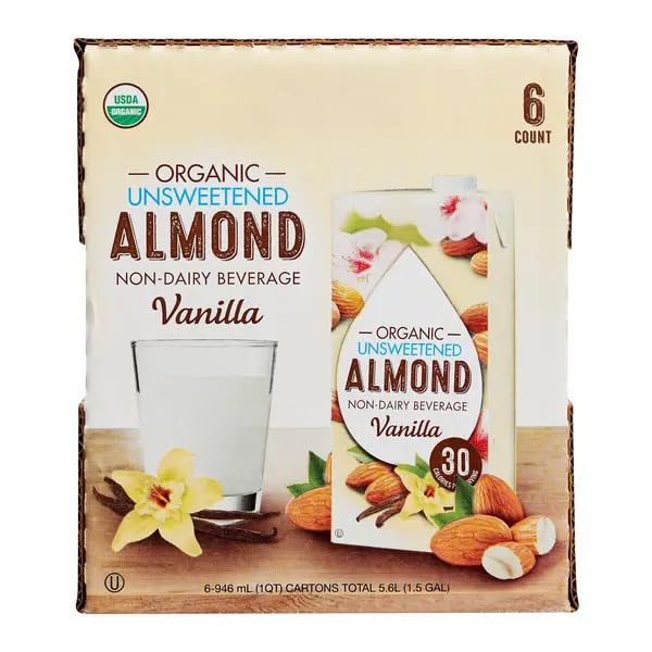 Organic Vanilla Almond Beverage, Unsweetened Non-Dairy, 32 fl oz, 6 Count Pack
