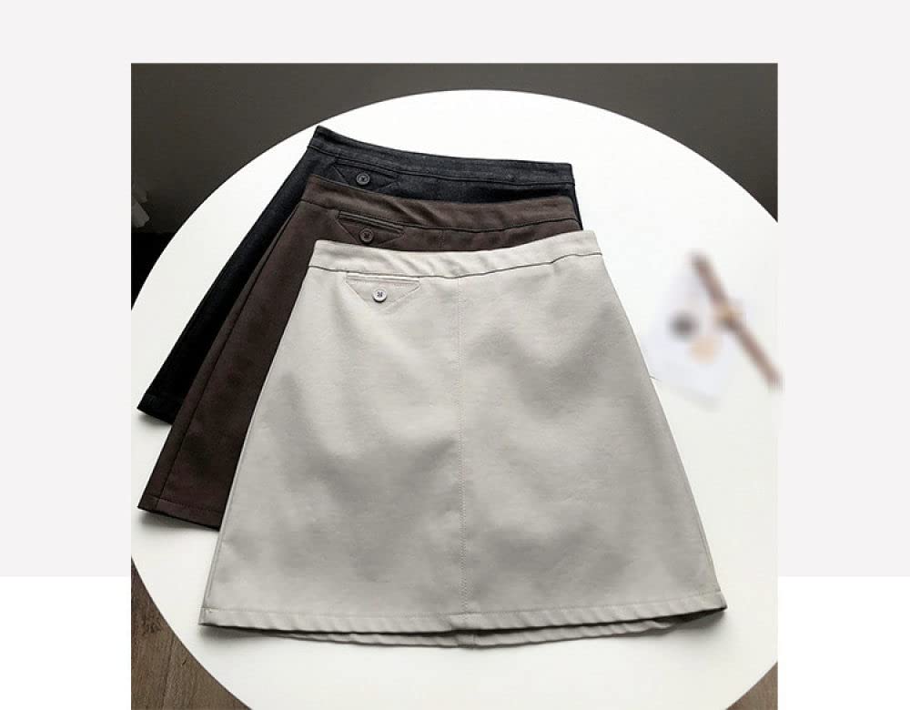 OZEO Röcke,Damen-Minirock Beige High WAIS Matte Pu-Lederrock Hüften Mit Reißverschlüssen Umwickelt Knöpfe A-Linie Mode Kurzer Rock Für Mädchen Damen Frühling,M