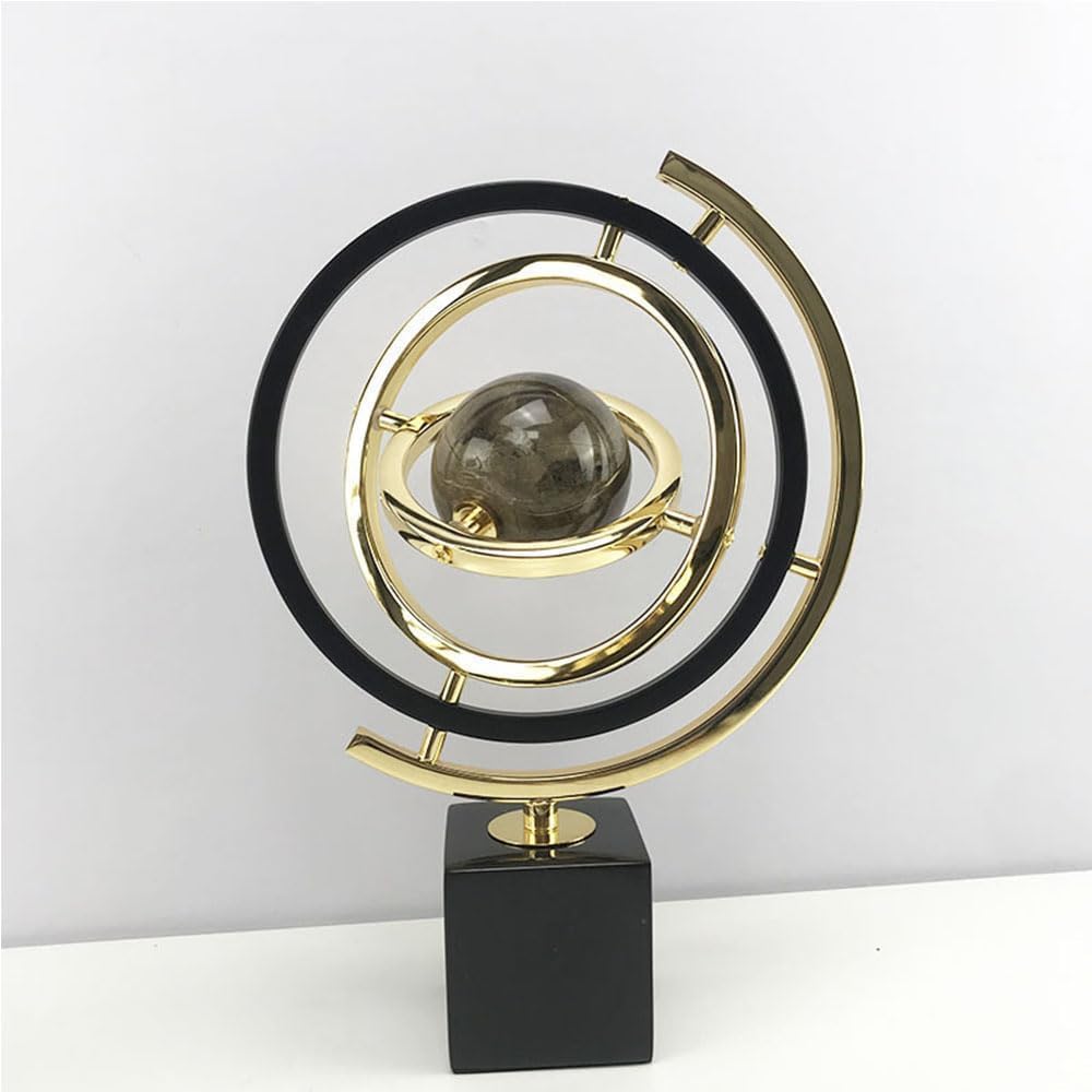 Goldene Globus-Dekoration, moderne abstrakte Kunstdekoration, Skulpturen, Heimdekoration, groß mit rechteckigen Ständern, Heimbüro, Schreibtischdekoration, Schwarz und Gold