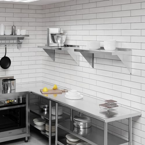 Image of AmGood 14 inch x 30 inch Stainless Steel Wall Shelf | Appliance & Equipment Metal Shelving | Kitchen, Restaurant, Garage, Laundry, Utility Room | Heavy Duty | Squared Edge | NSF Certified
