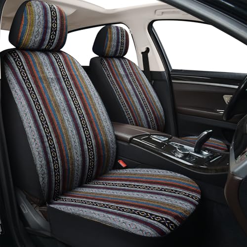 SCOMEE Baja Saddle Blanket Car Seat Covers Boho Striped Woven Front Seat Protectors Breathable & Washable Interior Covers Universal Fit for Most Cars SUVs Trucks Airbag Compatible Red 8 pcs.