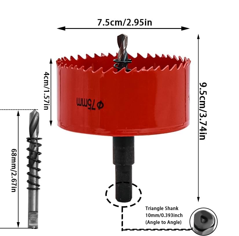 75mm Hole Saws Cutter, HSS Bi-Metal Drill Bit for Wood Plastic, UPVC, Fiberglass and Plasterboard, Red - Image 3