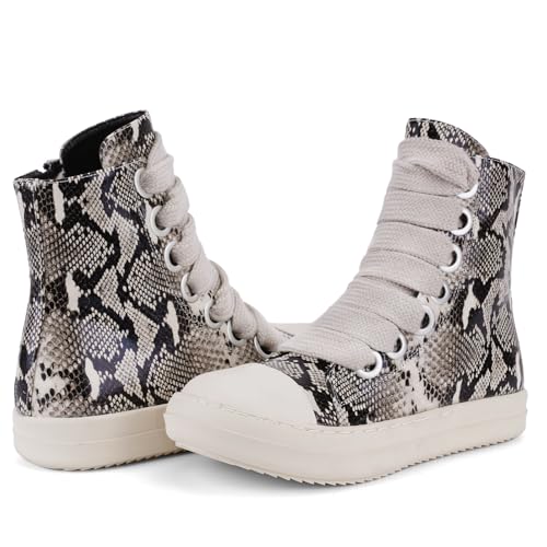 Image of IMPREMEY Women's High Top Sneakers Lace Up PU Leather Shoes with Thick Soles and Zipper, Fashionable Walking Shoes