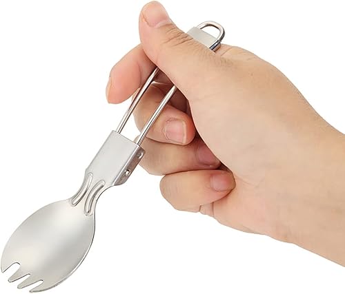 Cubertería plegable para campamento  Spork de acero inoxidable  Spork con mango plegable  Utensilios ultraligeros para mochilerosenderismocamping  1