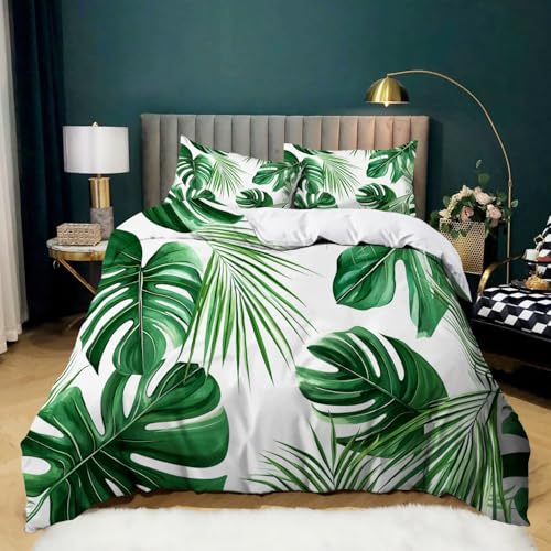 Housse de couette 140x200 feuilles de palmier lit vert microfibre 2 taies 65x65 - 2