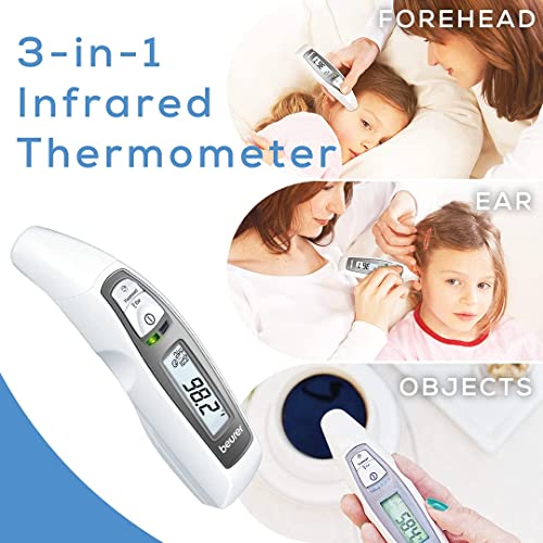 Image of Beurer Plastic FT65 3-in-1 Digital Thermometer - Non-Contact Infrared Thermometer w / Memory Slots - Large Display w / Fever Alarm, High Accuracy Forehead Thermometer for Adults and Kids (Ear /Forehead)