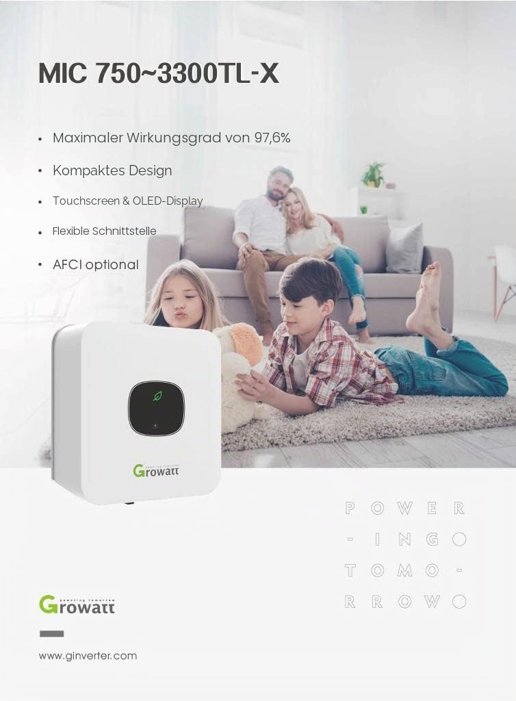 GROWATT MIC 1000TL-X Solar Inverter WiFi – VDE 10 Jahre, Single Phase 1kW, 1mppt IP65 Wechselrichter einphasig 1000 W