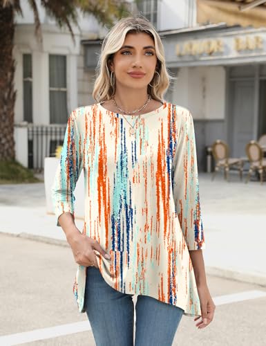 LOMON 3/4 Sleeve Tunic Tops for Women Loose Fit Dressy Casual Blouse Flowy Shirts to Wear with Leggings S-3XL