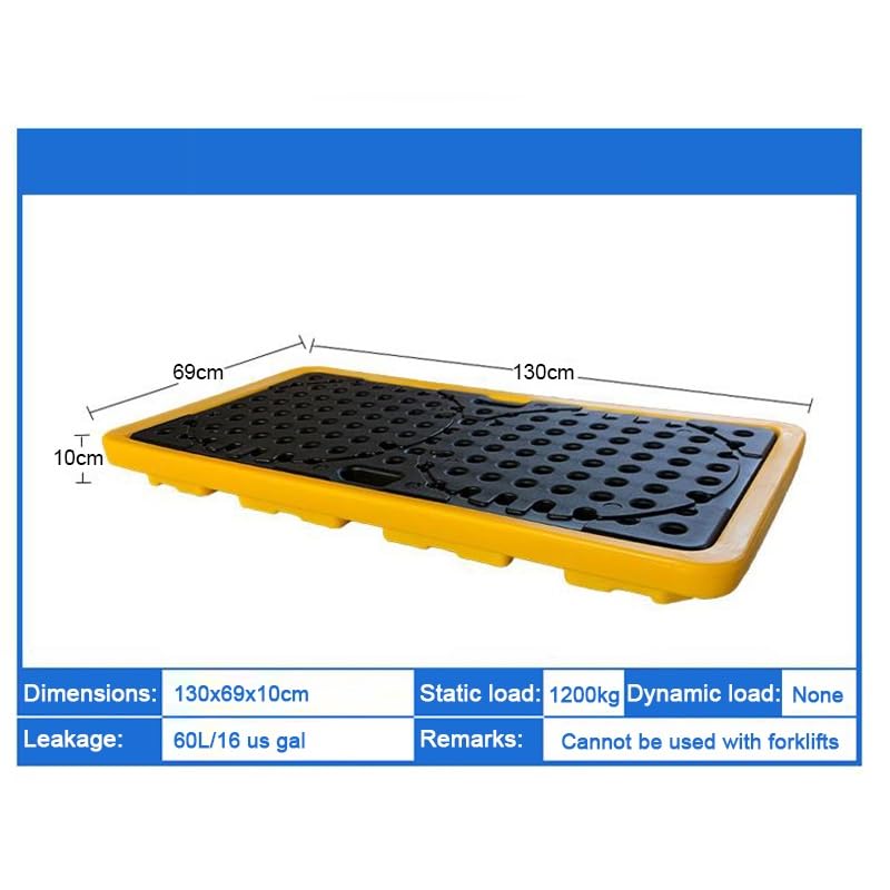 Bac d'égouttement modulaire pour seaux de peinture - Bac étanche en polyéthylène avec drainage, capacité 1/2 baril, idéal pour garage, usine et cuisine (jaune, 5 pièces, 130 x 69 x 10 cm)