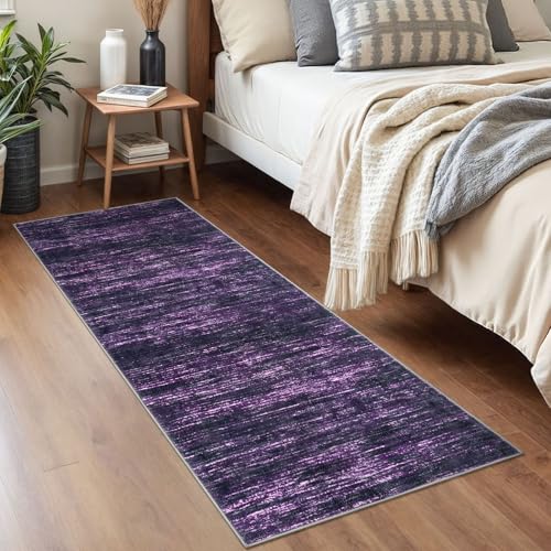 2x5 Purple White Modern Abstract Runner Rug for Hallways, Super Soft Hallway Decor Kitchen Rugs with Non-Slip, Non-Shedding Washable Rug for Hallways Entryway Bedroom Indoor