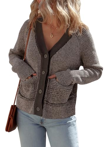 Sidefeel Women's Contrast Knit Cardigan Sweaters Casual Long Sleeve Open Front Button Down Trendy Jackets Outerwear