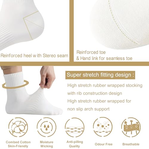 Image of Womens Cotton Anti-Pilling Quarter Crew Socks | Moisture-wicking, Odor-control, Lightweight, Office /gym, 7-pair, US 6-10