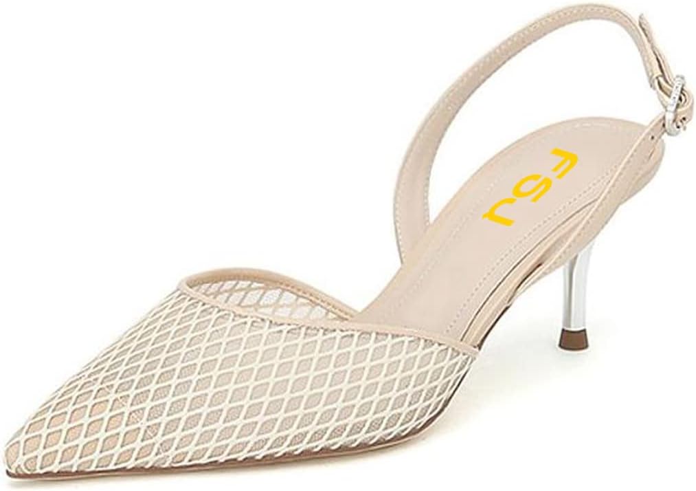 FSJ Women Crystal Studded Clear Pumps Sparkle Rhinestones Mid Low Heel Sandals Slingback D'orsay Pointed Toe Wedding Shoes Size 4-15 US