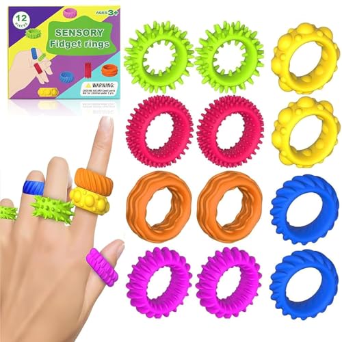 Mailfull 12 Pcs Fidget Ring Toys Juguetes Sensoriales Autismo Anillos TDAH para Niños Adultos con Calma Concentración Estimulación Sensorial