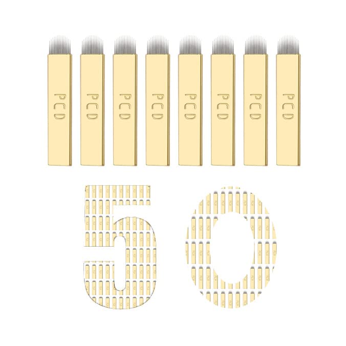 50 piezas desechables para cejas, pluma de microblading, microblade de cejas, PCD 12Pin forma manual Microblading herramienta (0.010 in-12U)