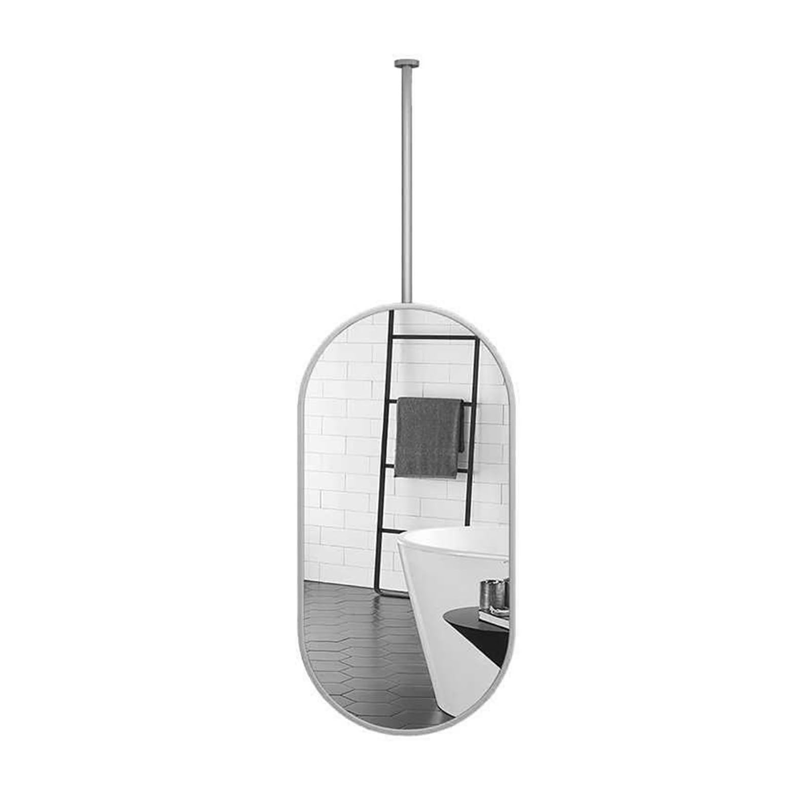 FGXHHS Oval Ceiling Mirror, Suspended Bathroom Vanity Makeup Mirror For Home Or Hotel, (hanging Rod Can Be Customized)(White,60x100cm)