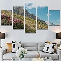 SIGNWIN 5 Panel Canvas Wall Art Modern Art Expressive Farmhouse/Country Landscape Mountain Top Multicolor Photography for Home Decorations Ready to Hang - 60