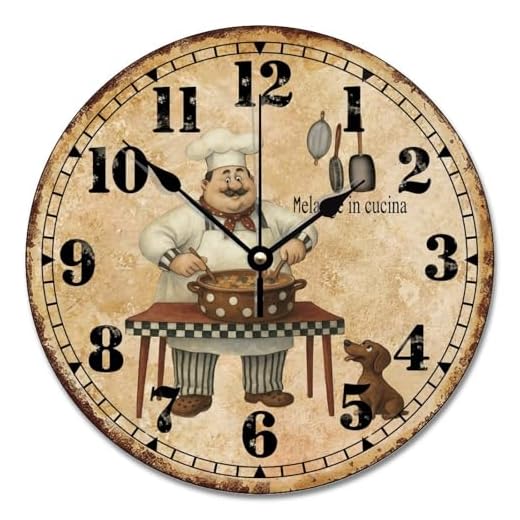 ArogGeld Chef Kitchen Clock Arabic Numerals Wall Clock Personalized 10 Inch Battery Operated Wall Decor Silent Non-Ticking Wooden Wood Clocks for The Kitchen Bedroom Office, q8vxxzwyoxl8