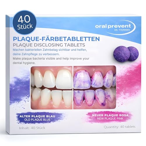 Oral Prevent Plaque Färbetabletten - Zahnfärbetabletten für Kinder/Erwachsene - Kautabletten - Zahnbelag einfärben - Erythrosinfrei - 40 Stück (Tutti-Frutti)