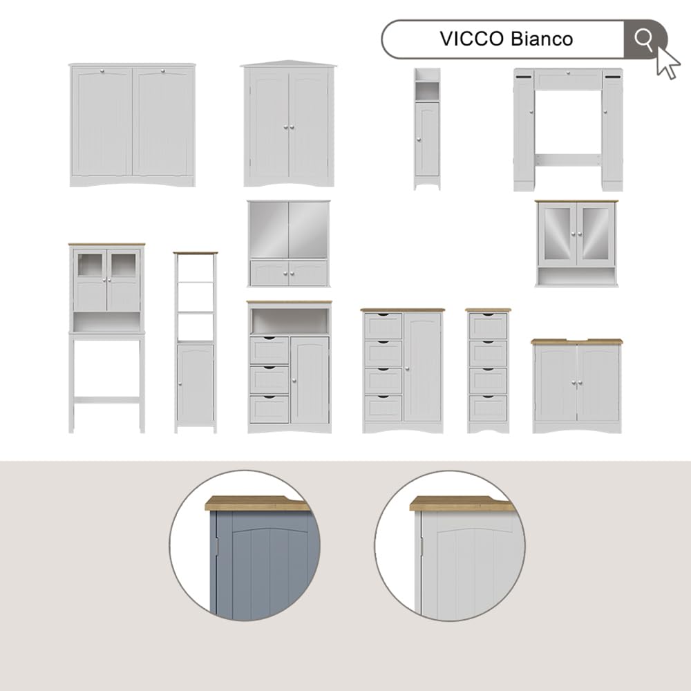 Vicco Szafka z lustrem w łazience "Bianco", Biały, 56 x 58 cm | pour montage mural avec étagère intérieure réglable en hauteur