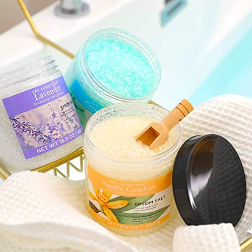 Bath Salts For Soaking, Spa Luxetique Epsom Salts Gifts Set For Women, Bath Salts For Women Relaxing, Epsom Salts Bulk With Wooden Scoop, Moisturize Skin, Epsom Salts For Soaking Bath Set #TOP2