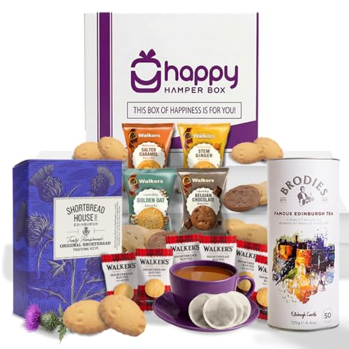 Happy Hamper Box - Scottish Afternoon Tea Hamper Gift Set x 12 Pcs includes Edinburgh Tea Shortbread Assorted Biscuits | Luxury Hamper Gifts for Women Men Birthday Anniversary Teacher Thank You