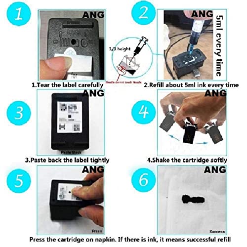 Image of ANG Refill Ink for DeskJet Ink Advantage 2135 All-in-One Printer | Black Ink, 100GMS per Bottle + 4 Syringes