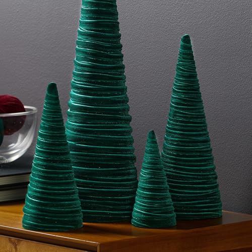 Image of Your Heart's Content Velvet Trees Set of 4 Emerald, Winter Mantle, Valentine Tabletop Tree, Glam Entryway, Shelf Accent, Wedding Centerpiece, Cozy (Emerald)