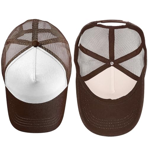 Image of Falari 5-Panel Mesh Baseball Cap, Trucker Hat, Structured Plain Design, Cotton, Adjustable Size