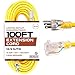 IRON FORGE CABLE 100 Foot Outdoor Extension Cord - 12/3 SJTW Heavy Duty Yellow 3 Prong Extension Cable, 15 AMP - Great for Garden and Major Appliances