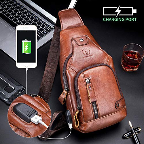 BULLCAPTAIN-Genuine-Leather-Mens-Sling-Bag-Multipurpose-Travel-Crossbody-Chest-Bag-Daypacks-with-USB-Charging-Port