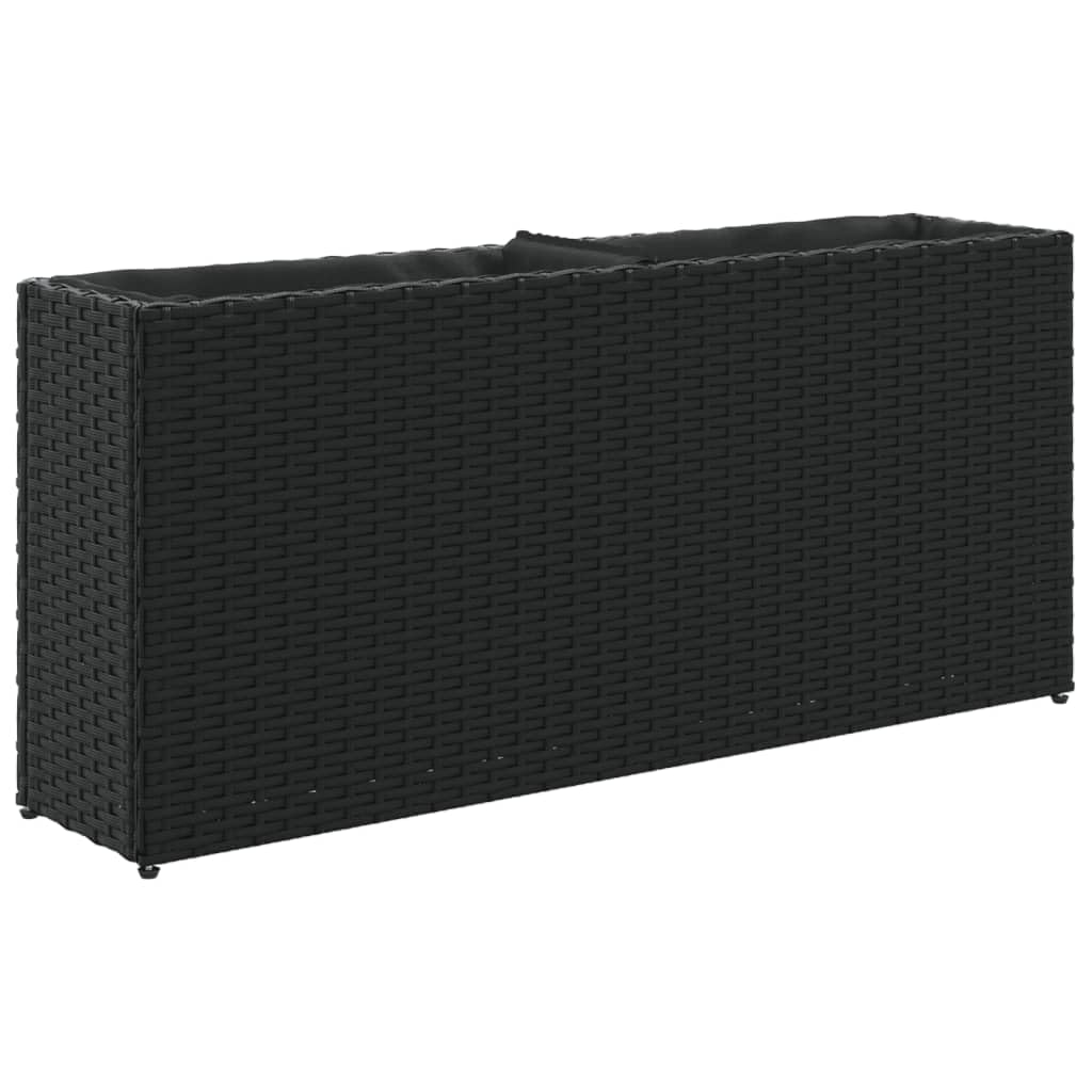 vidaXL Jardineras con 2 maceteros 2 uds ratán PE Negro 90x20x40 cm