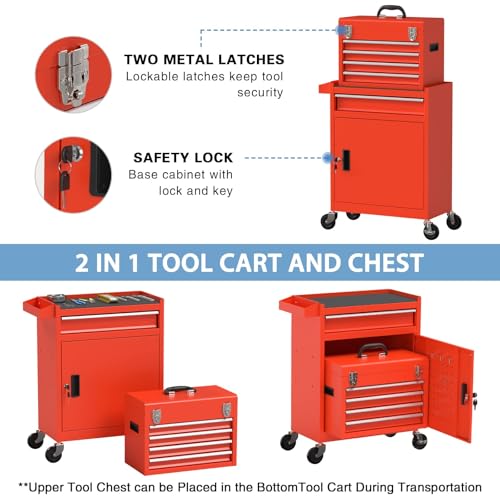 Image of 5-Drawer High Capacity Rolling Tool Chest, Removable Toolbox on Wheels Organizers, Lockable
